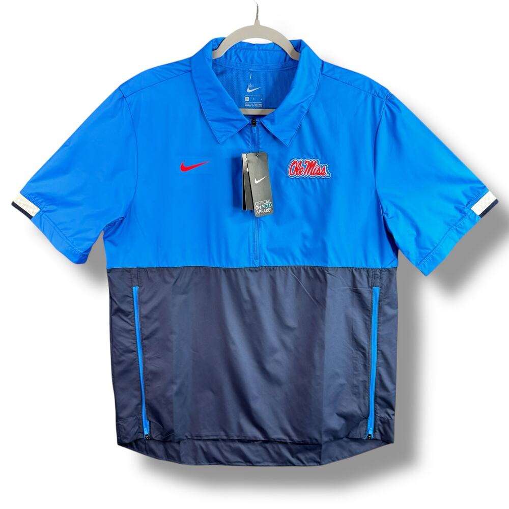 Mens Nike Blue Ole Miss Rebels Coaches Half-Zip Pullover Jacket Sz Medium